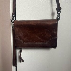 Frye Distressed Genuine Brown Leather Crossbody and Wristlet Bag